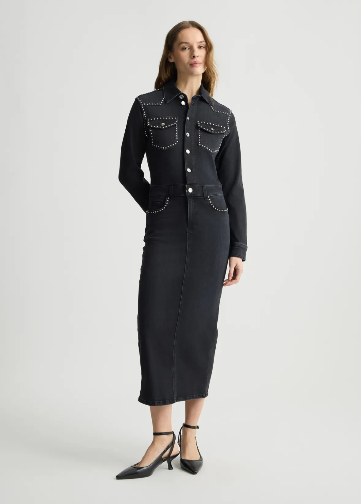 Abito chemisier in denim con borchie