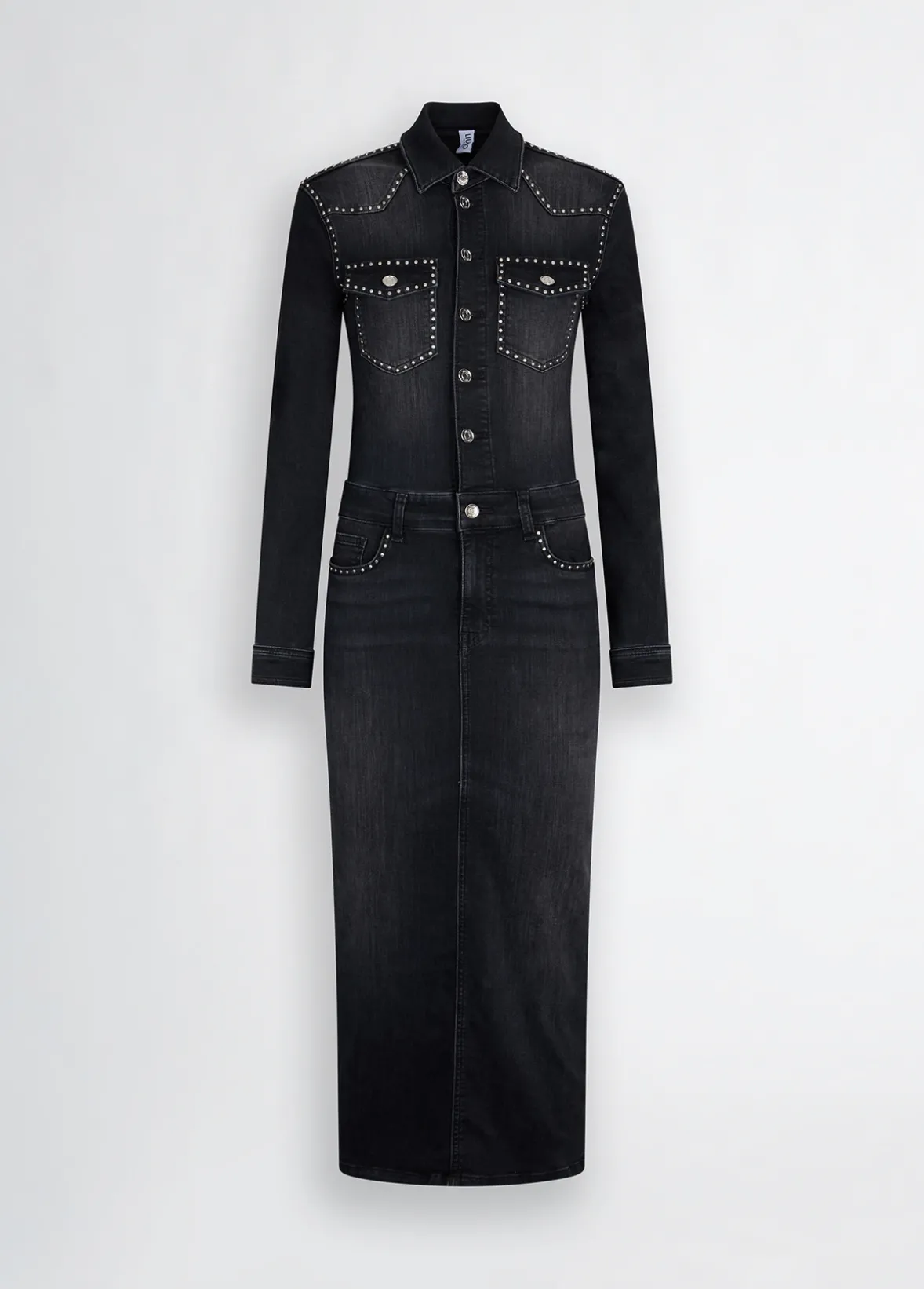 Abito chemisier in denim con borchie
