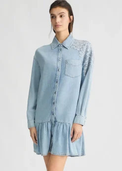 Abito in denim con pizzo