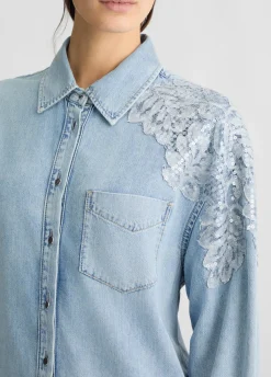 Abito in denim con pizzo