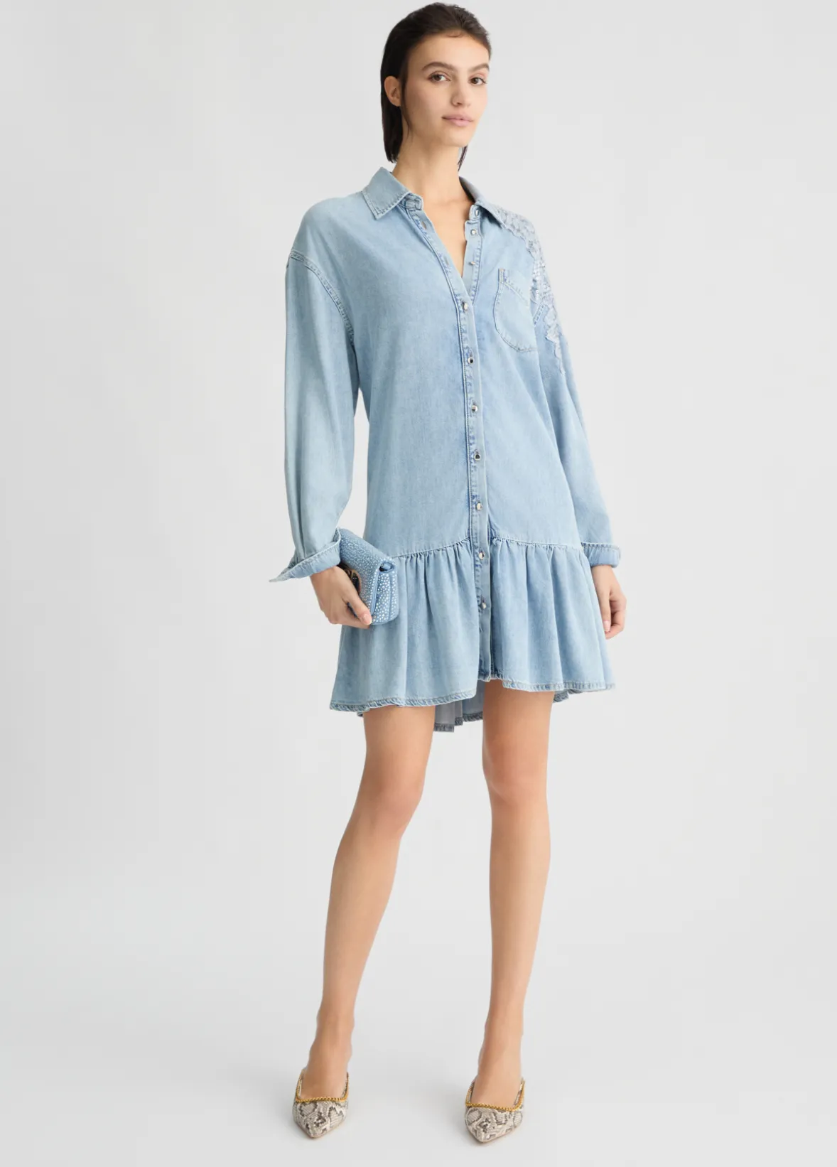 Abito in denim con pizzo