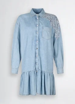 Abito in denim con pizzo