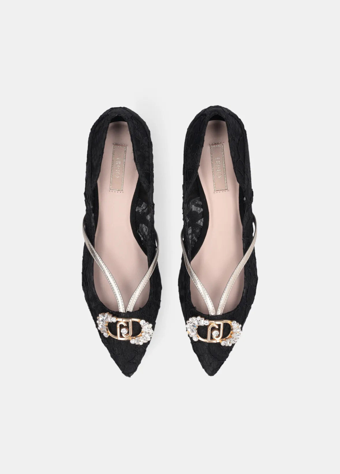 Ballerine in pizzo con logo gioiello