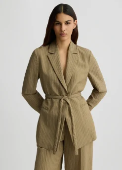Blazer a righe con cintura