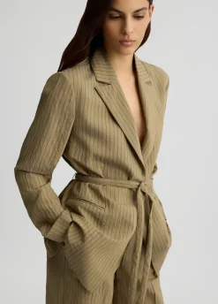 Blazer a righe con cintura
