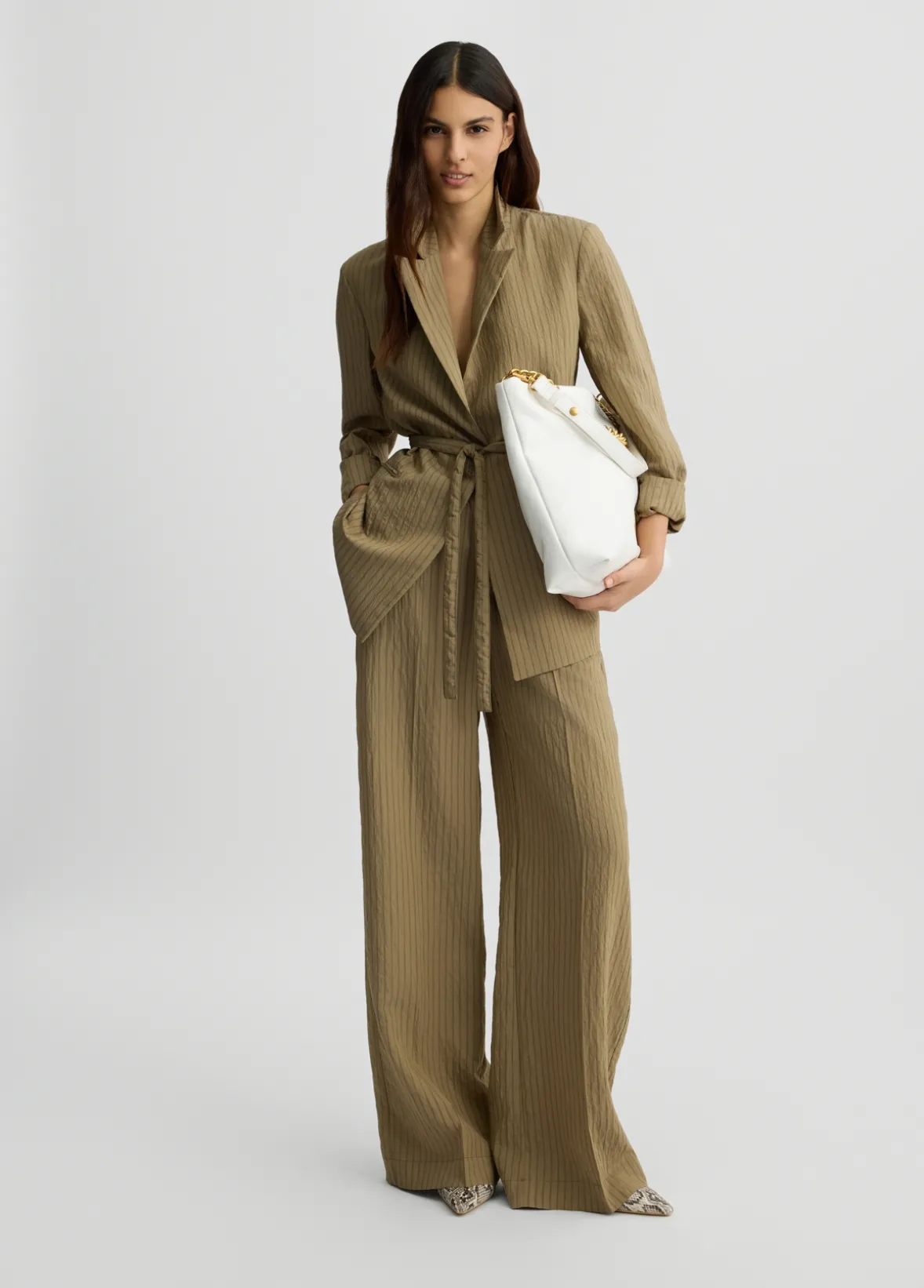 Blazer a righe con cintura