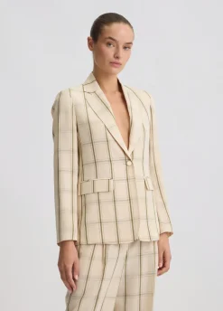 Blazer in misto lino check