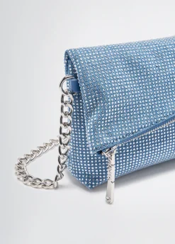 Borsa a spalla piccola in denim con strass