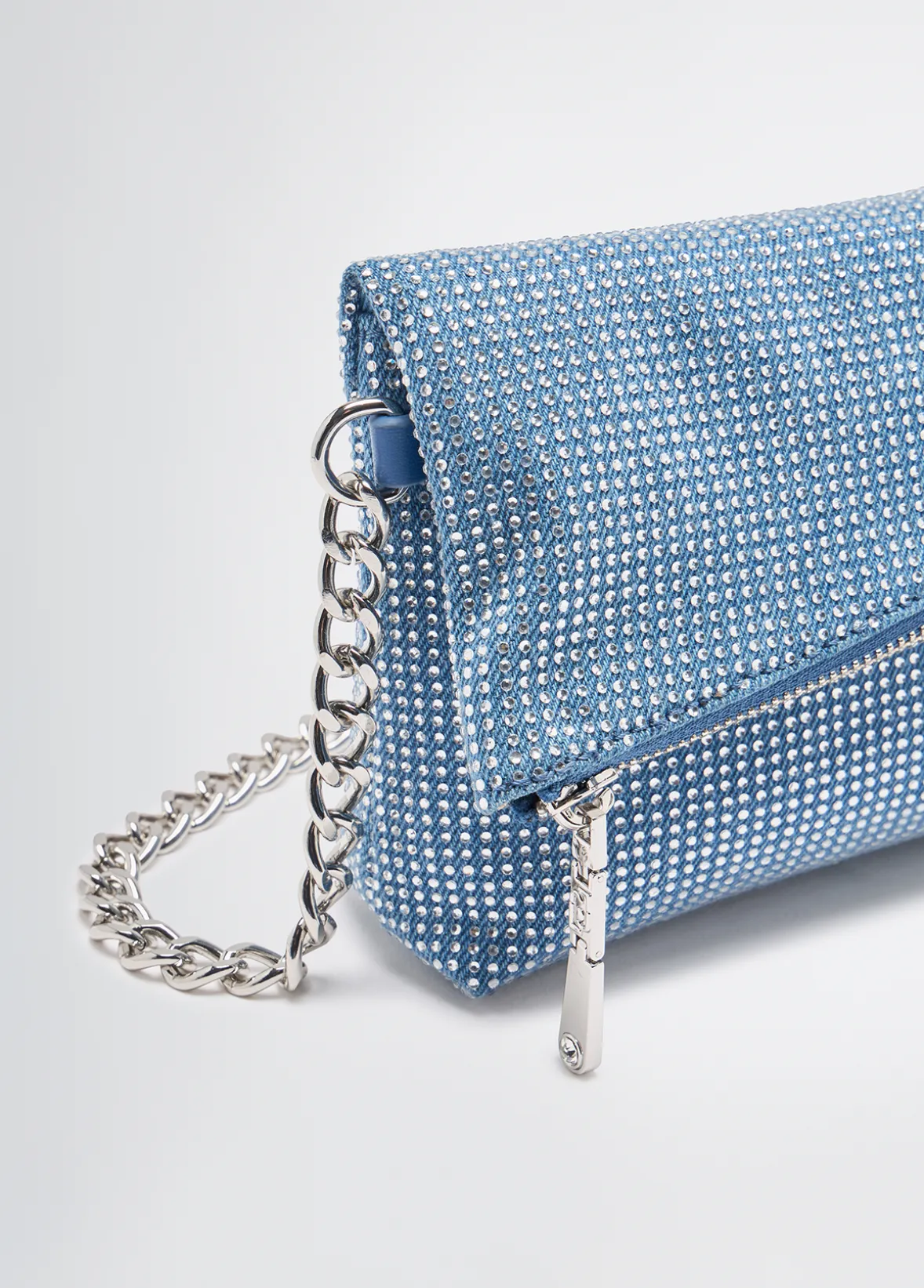 Borsa a spalla piccola in denim con strass