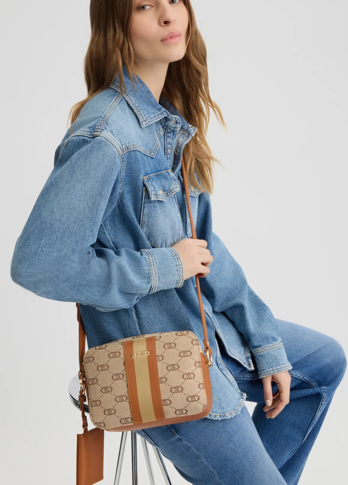 Borsa a tracolla media jacquard