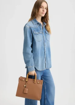 Borsa grande con manici effetto bamboo