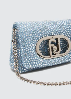 Borsa LaPuffy mini in denim con strass
