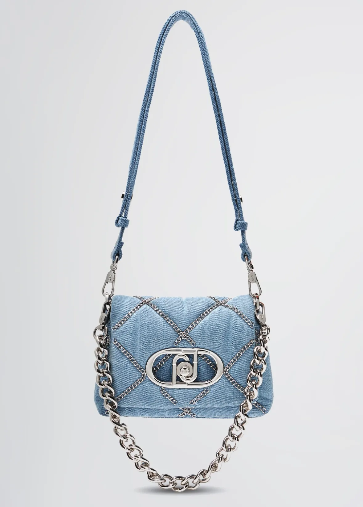 Borsa LaPuffy piccola in denim con catene
