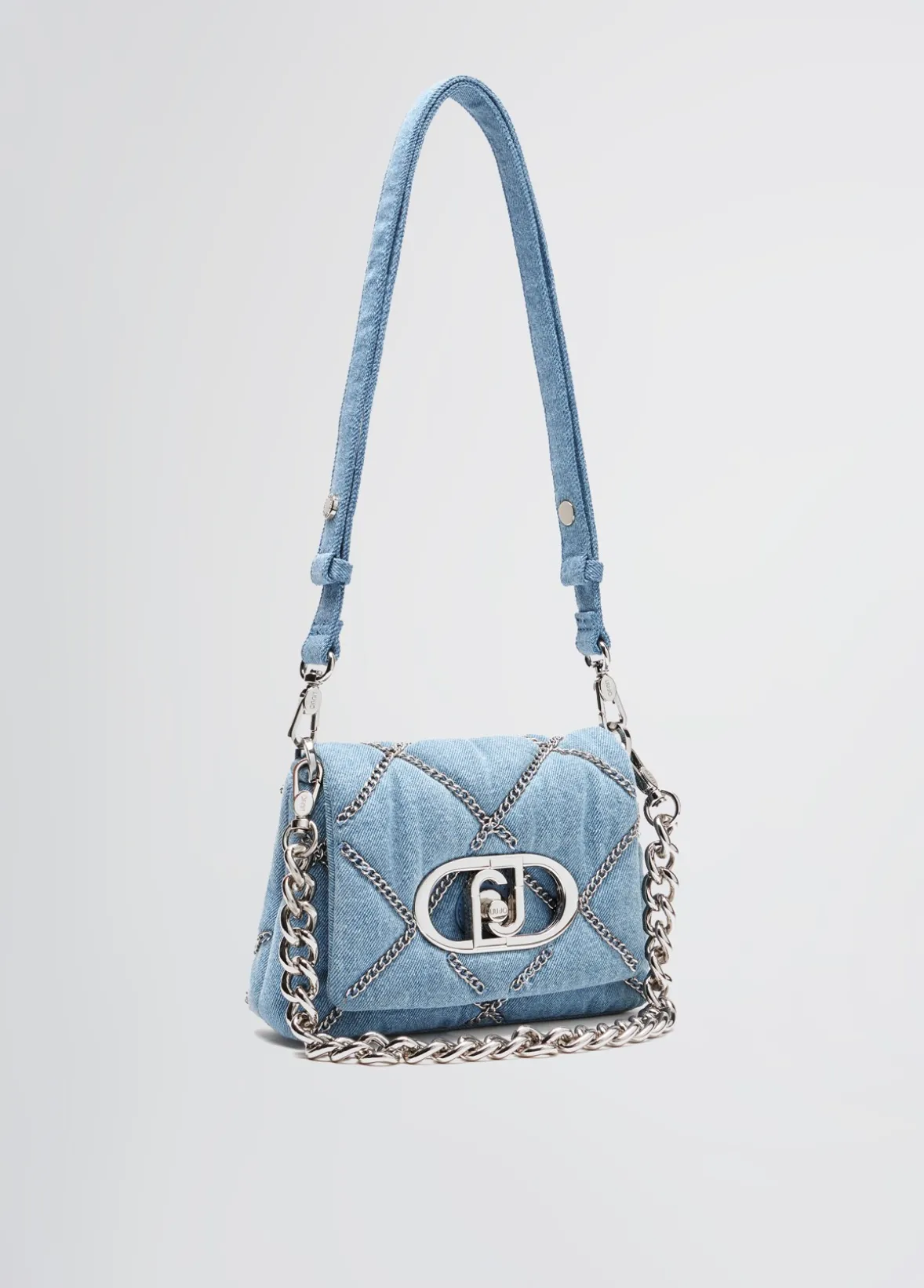Borsa LaPuffy piccola in denim con catene