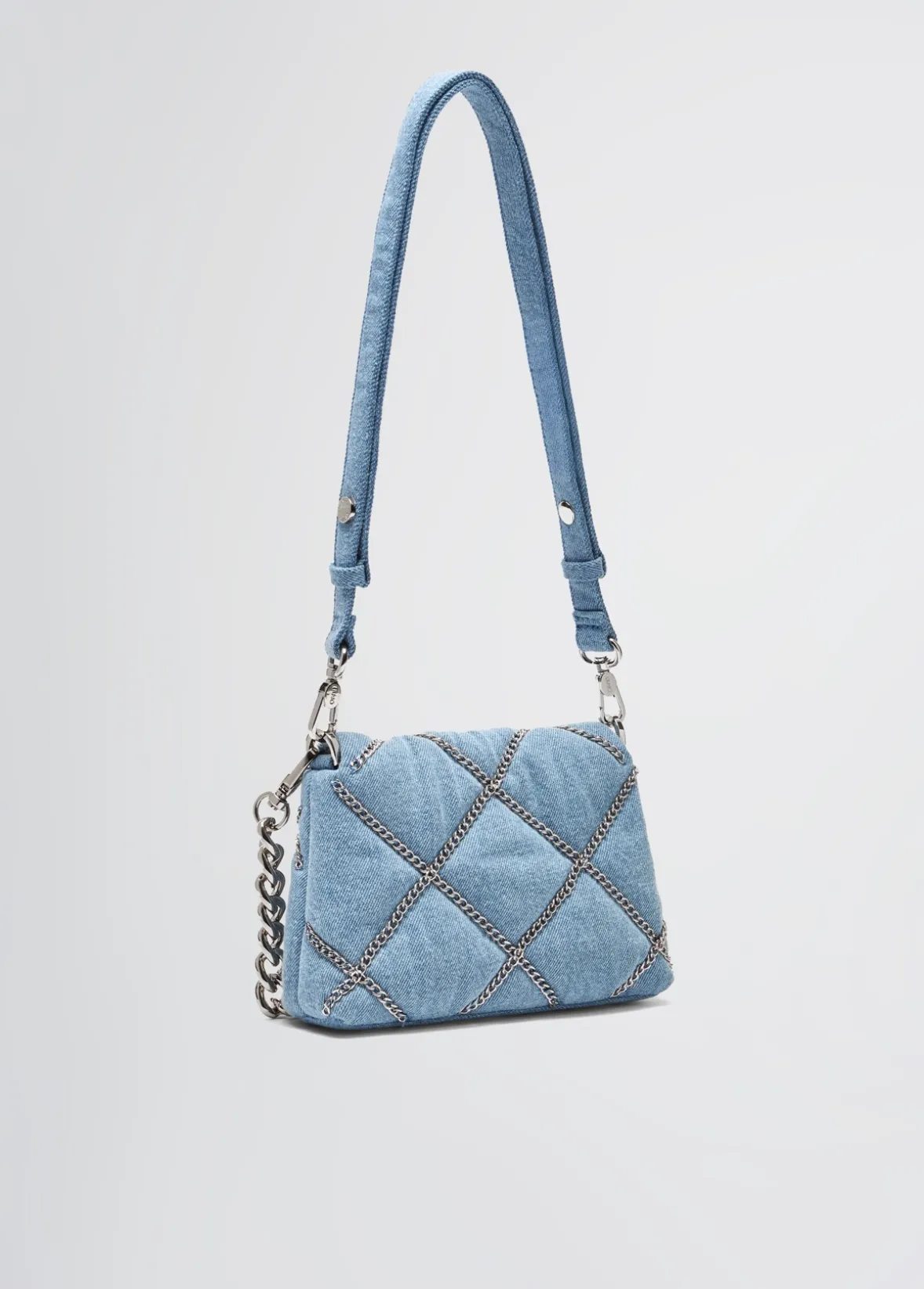 Borsa LaPuffy piccola in denim con catene