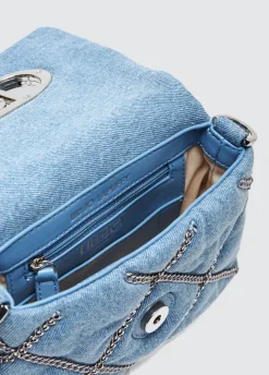Borsa LaPuffy piccola in denim con catene