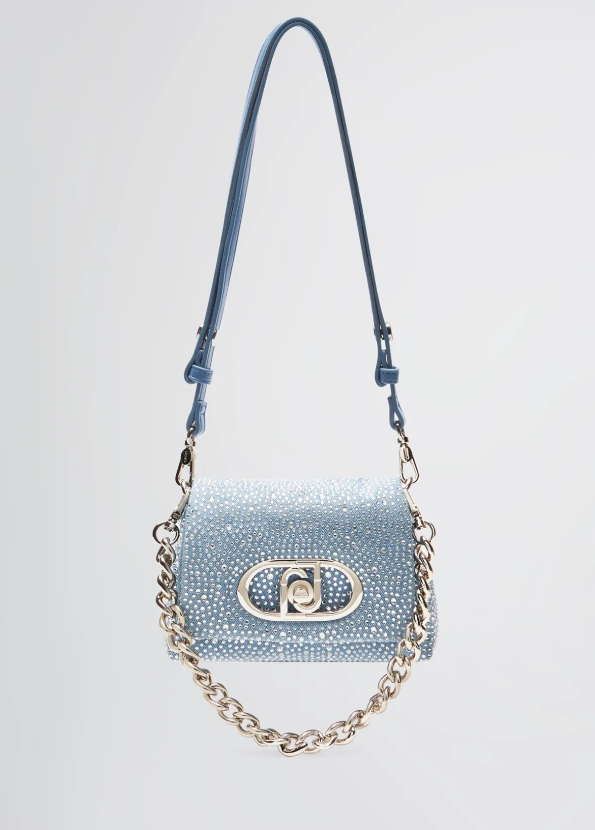 Borsa LaPuffy piccola in denim con strass