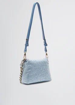 Borsa LaPuffy piccola in denim con strass