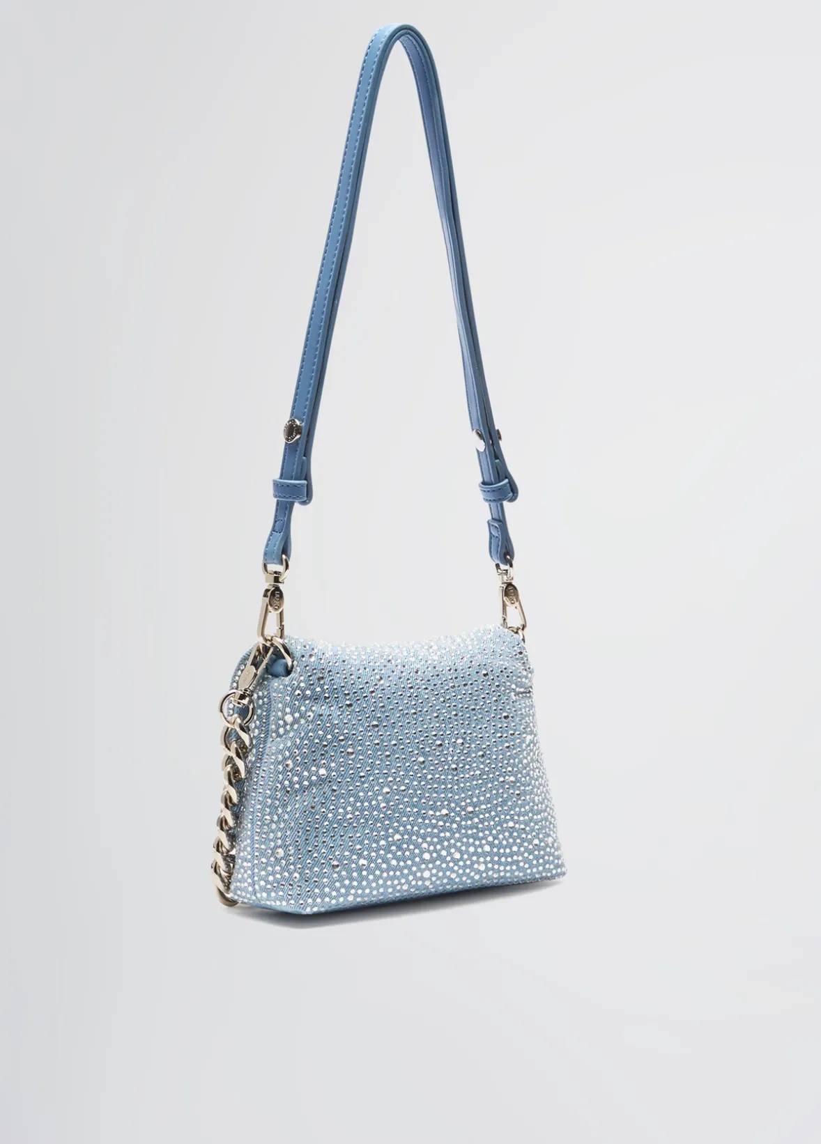 Borsa LaPuffy piccola in denim con strass