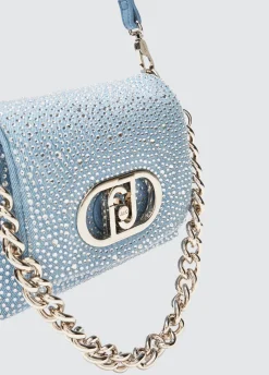 Borsa LaPuffy piccola in denim con strass