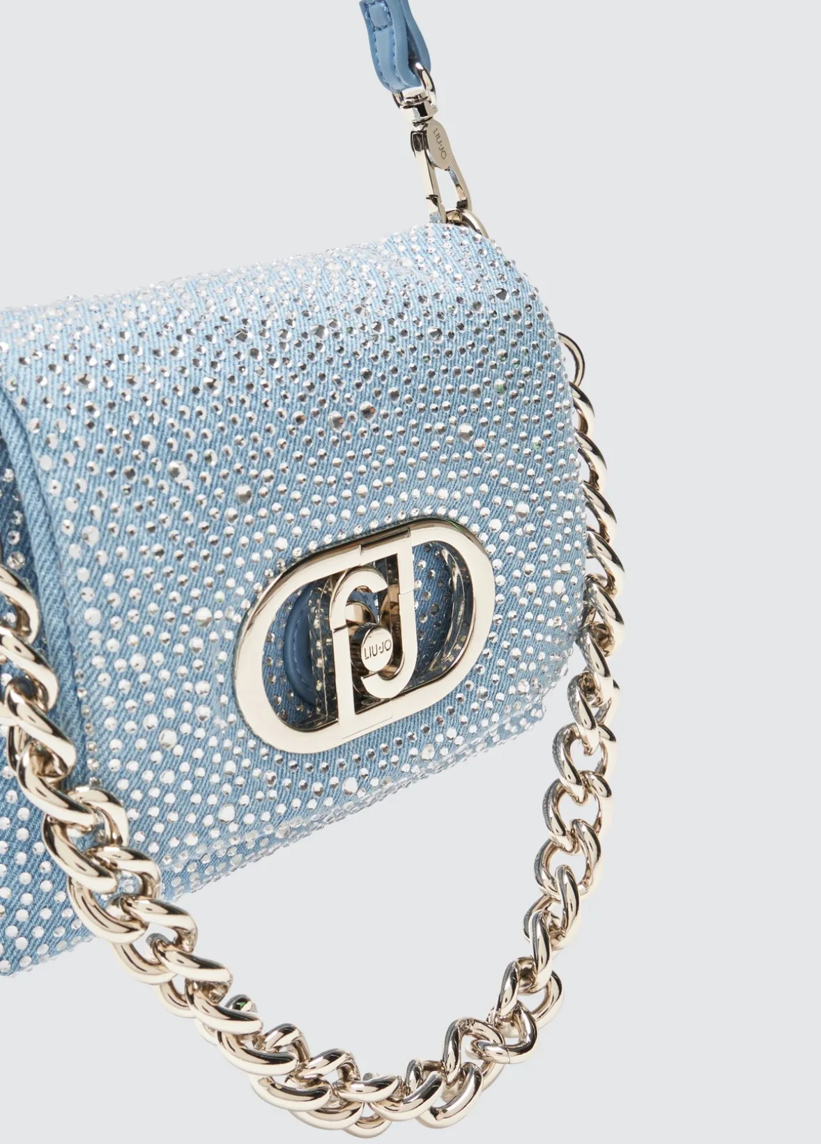 Borsa LaPuffy piccola in denim con strass