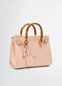 Borsa satchel media con manici effetto bamboo
