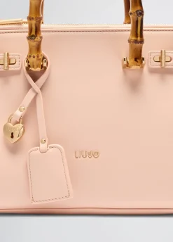 Borsa satchel media con manici effetto bamboo