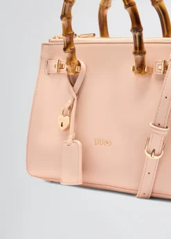 Borsa satchel media con manici effetto bamboo