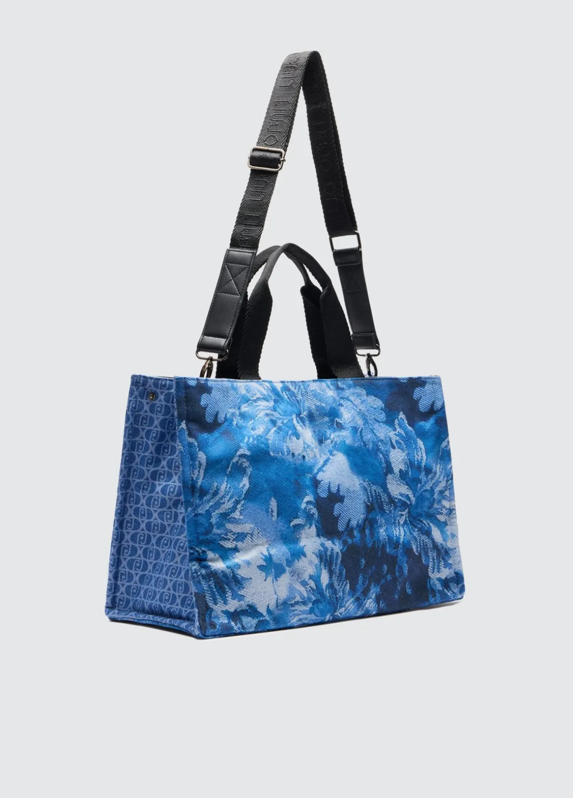 Borsa tote grande in denim stampato