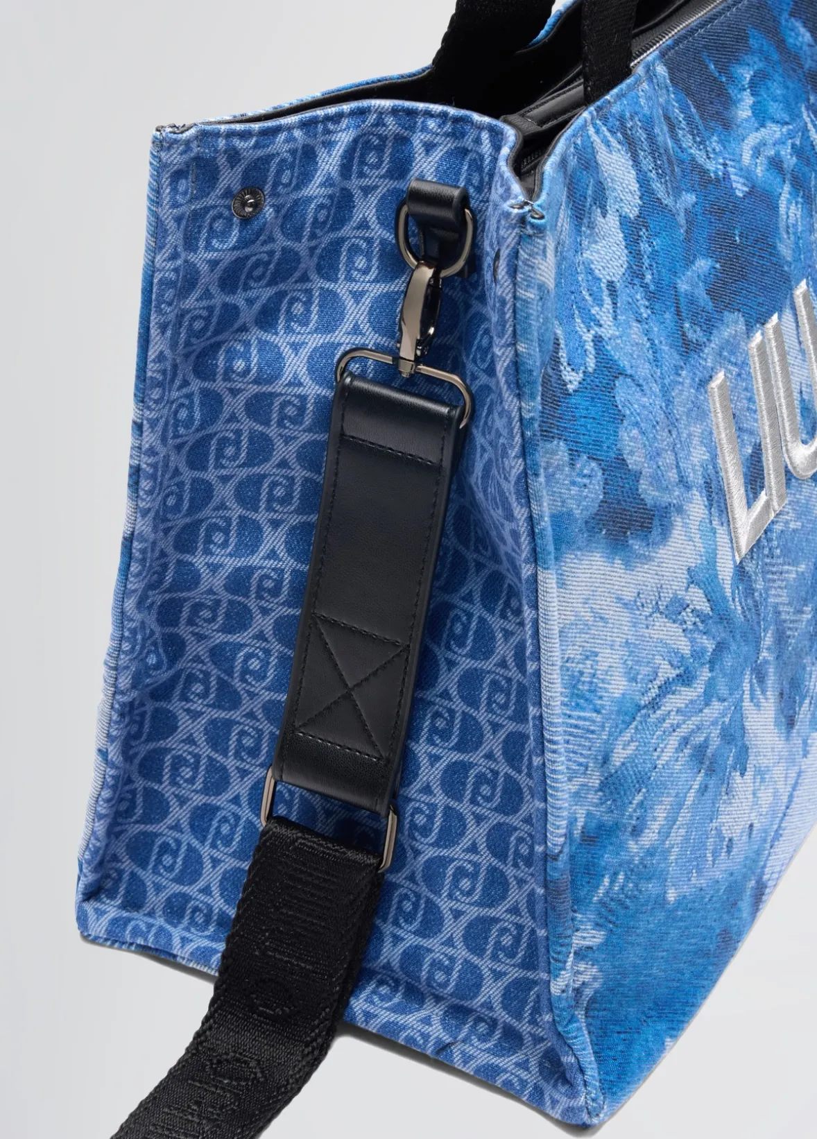 Borsa tote grande in denim stampato