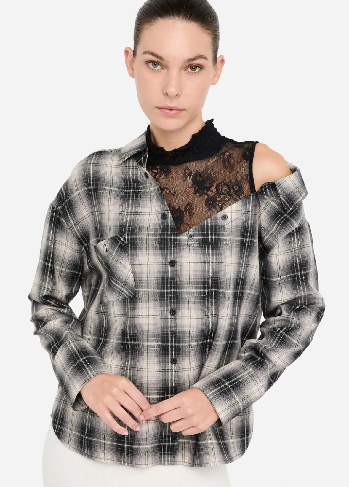 Camicia a quadri con pizzo