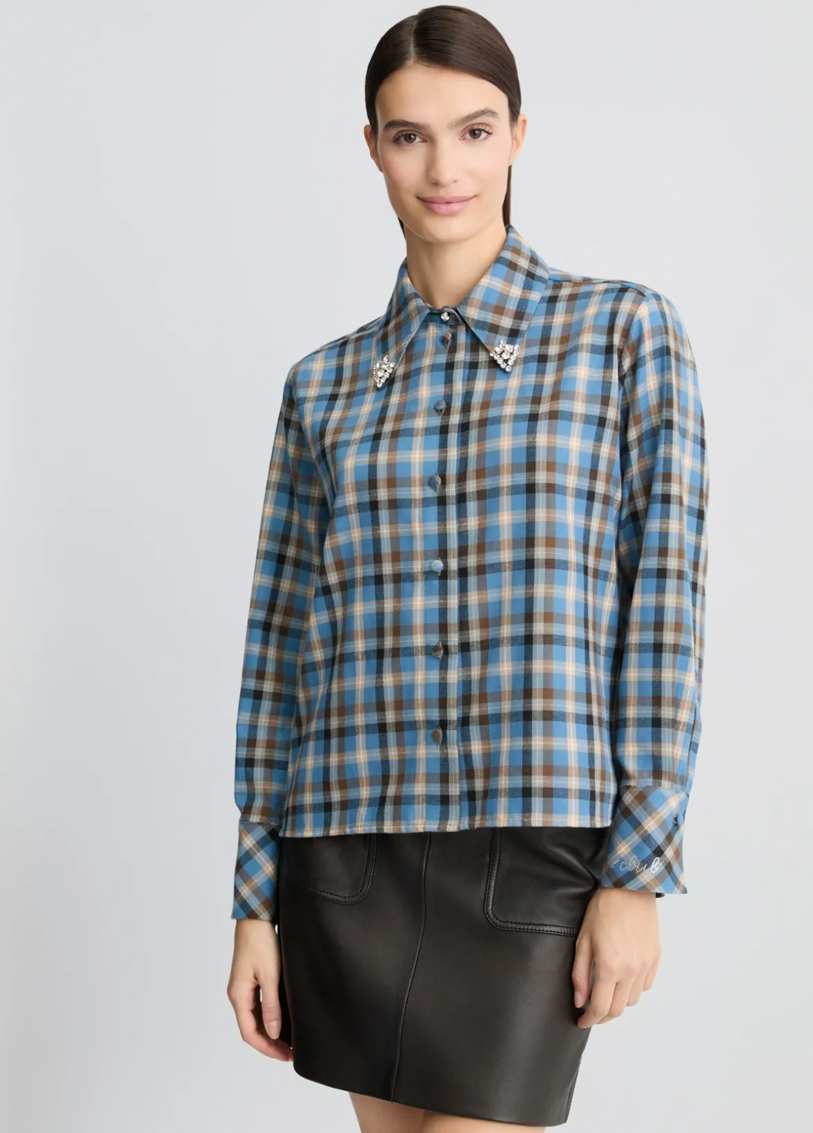 Camicia a quadri con ricami gioiello