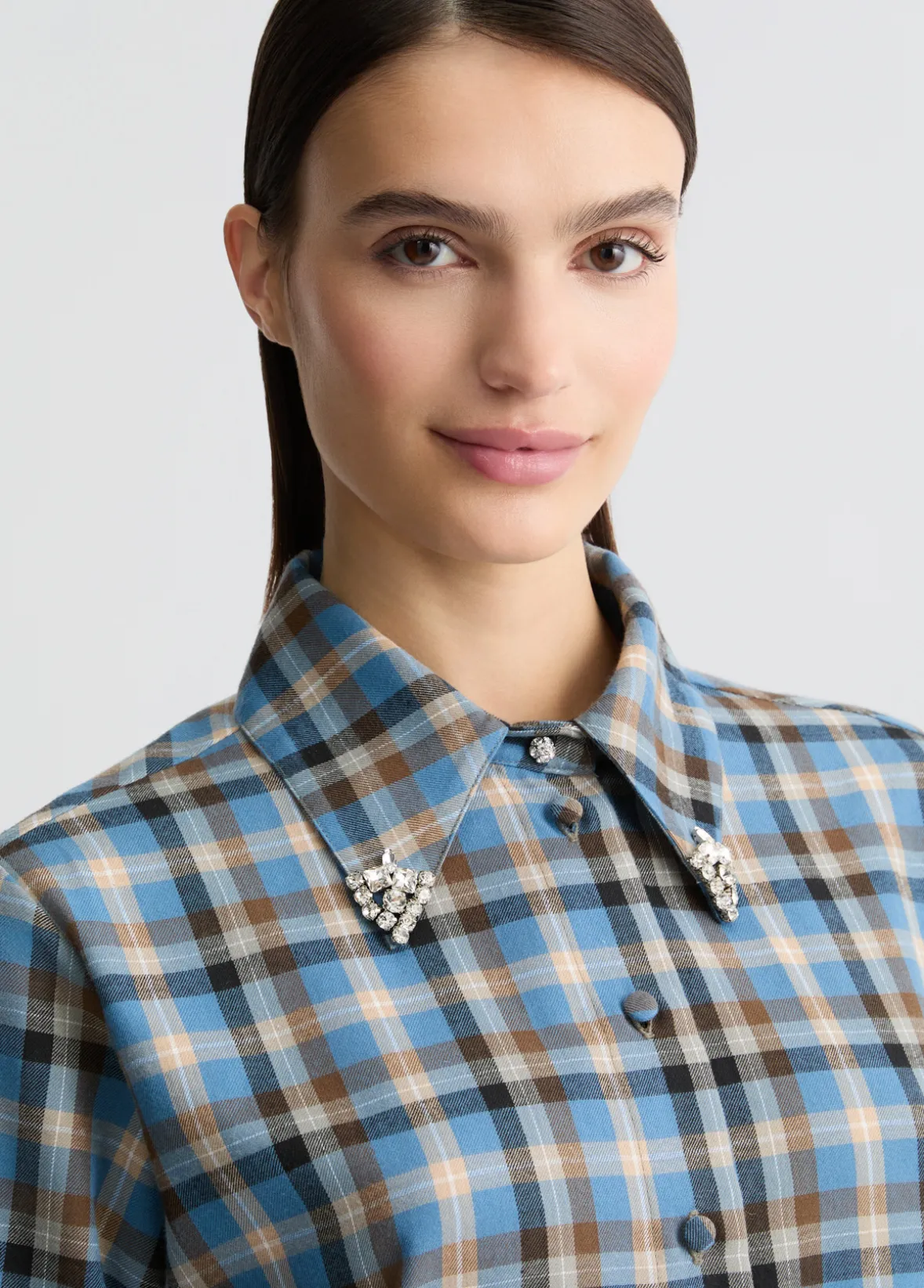 Camicia a quadri con ricami gioiello