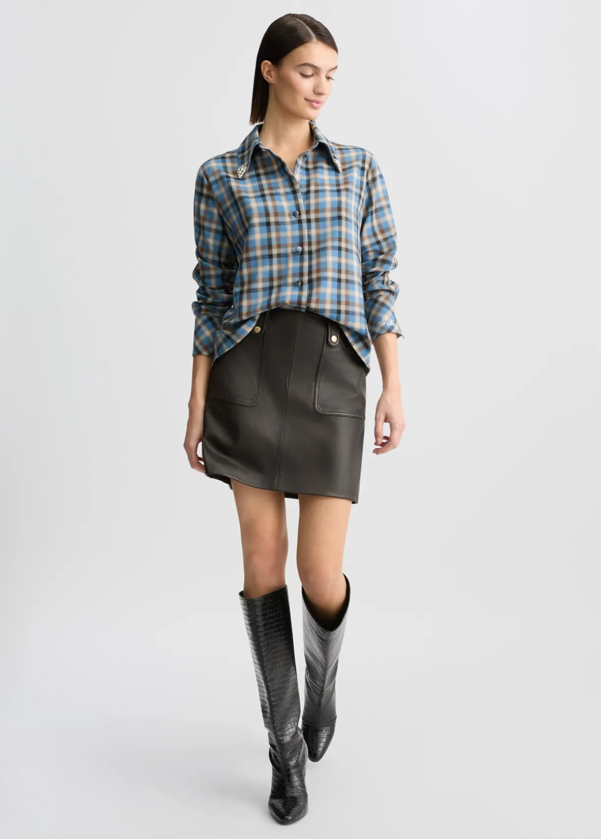 Camicia a quadri con ricami gioiello
