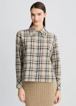 Camicia a quadri con ricami gioiello