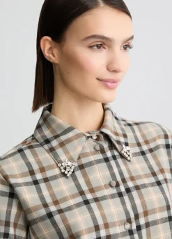 Camicia a quadri con ricami gioiello