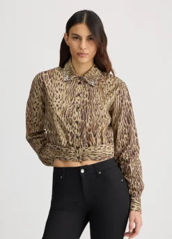 Camicia animalier con ricami gioiello