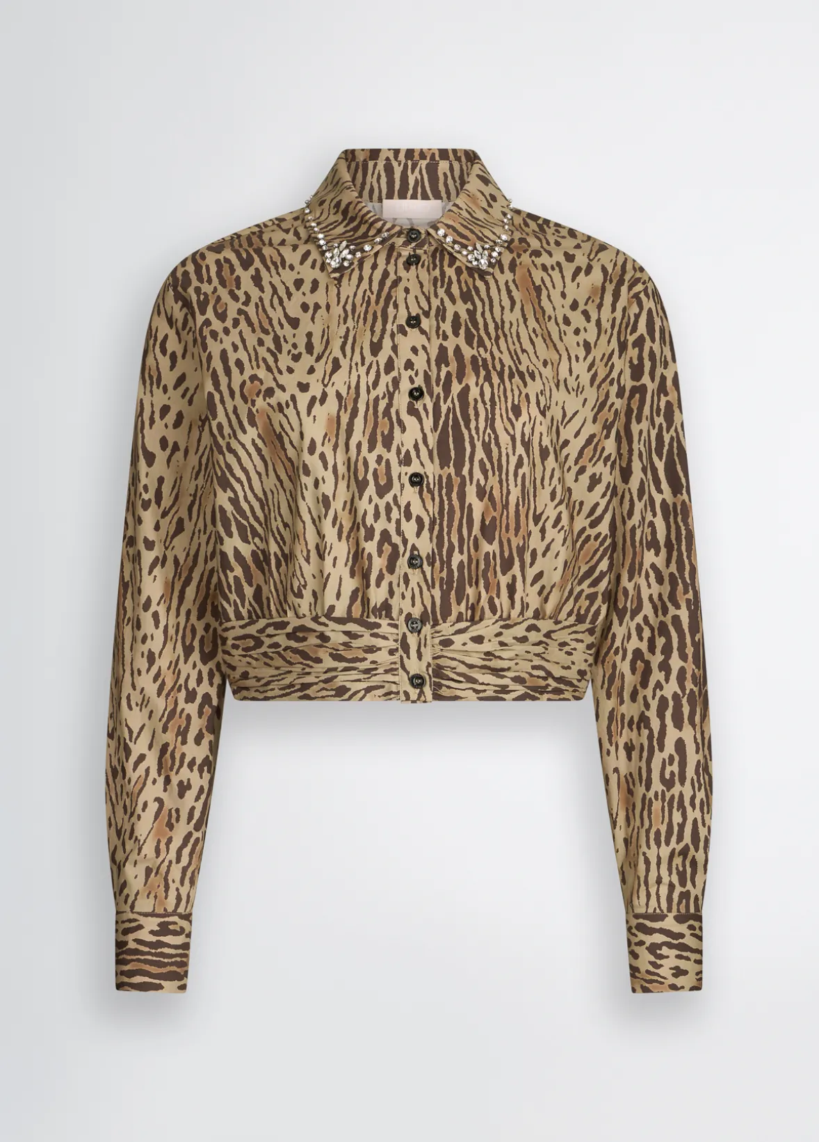 Camicia animalier con ricami gioiello