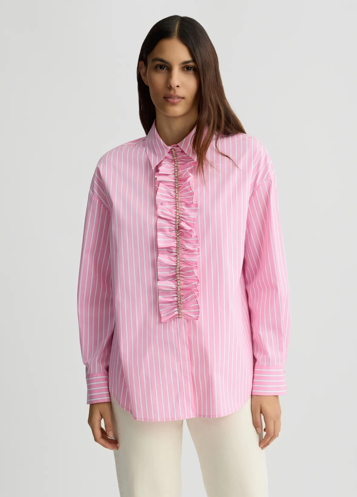 Camicia con rouches a righe