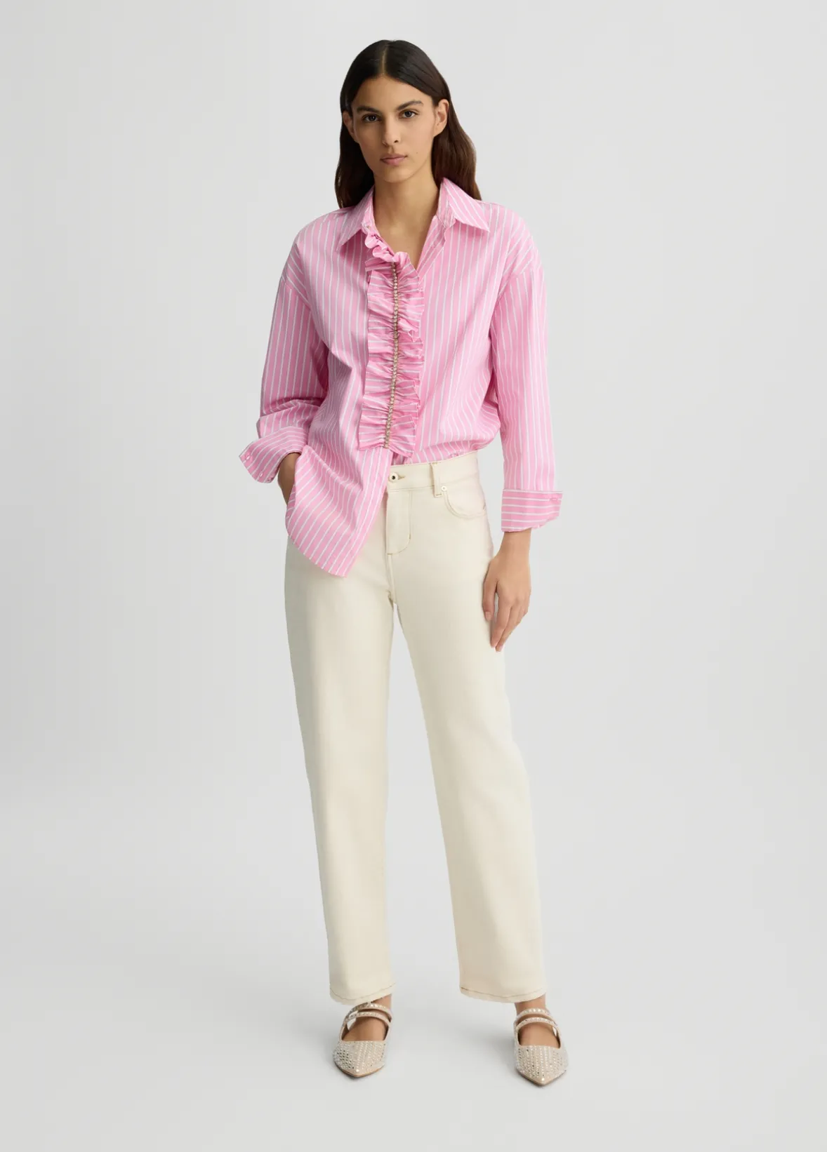 Camicia con rouches a righe
