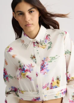 Camicia floreale con ricami gioiello