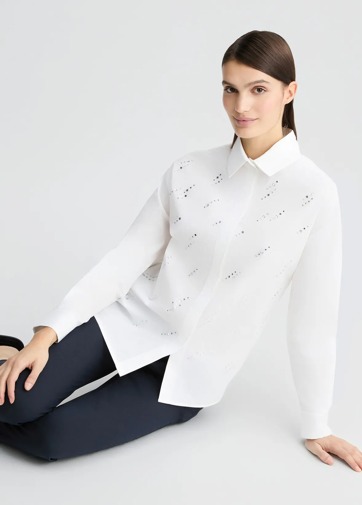 Camicia in popeline con strass