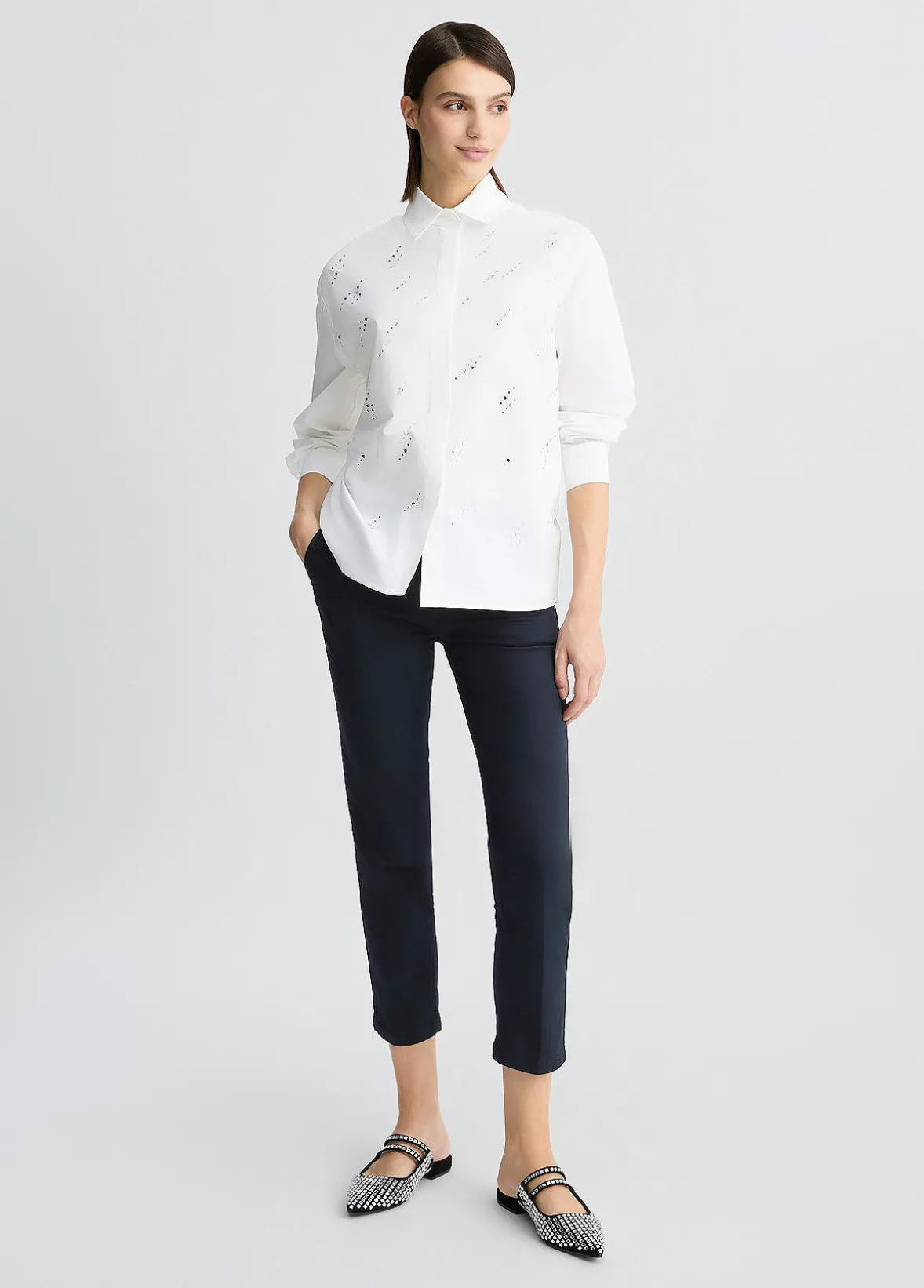 Camicia in popeline con strass
