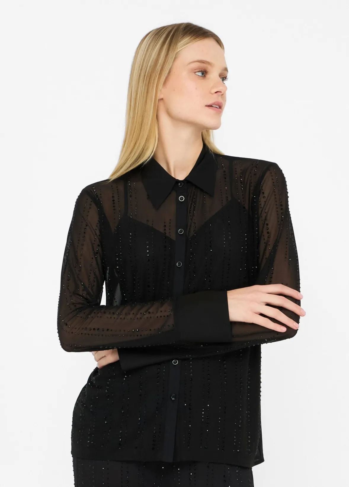 Camicia in tulle con strass