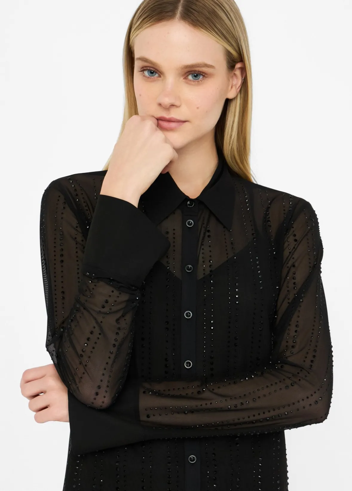 Camicia in tulle con strass