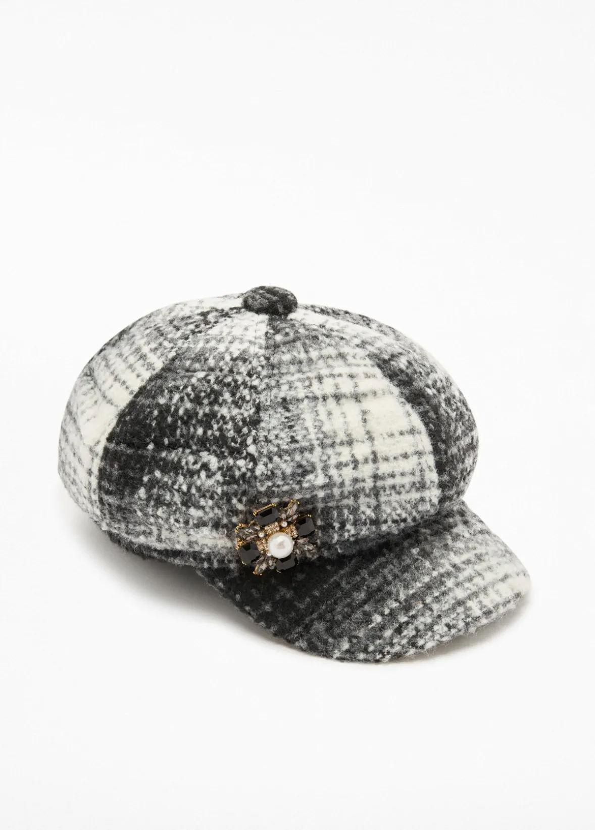 Cappello check con spilla