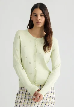 Cardigan con logo e strass