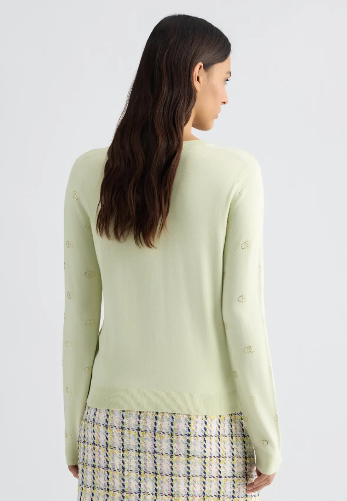 Cardigan con logo e strass