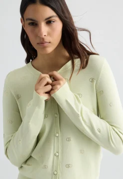 Cardigan con logo e strass