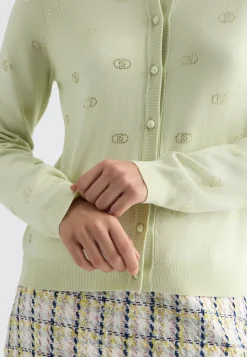 Cardigan con logo e strass